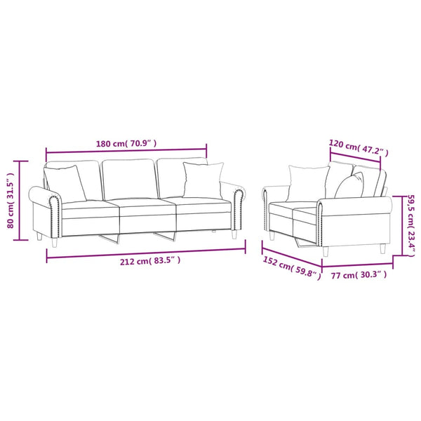vidaXL 2-Piece Sofa Set with Cushions Light Grey Velvet