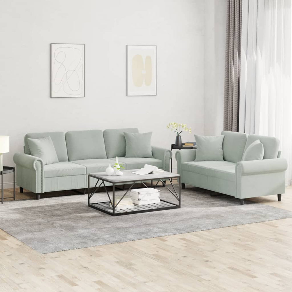 vidaXL 2-Piece Sofa Set with Cushions Light Grey Velvet