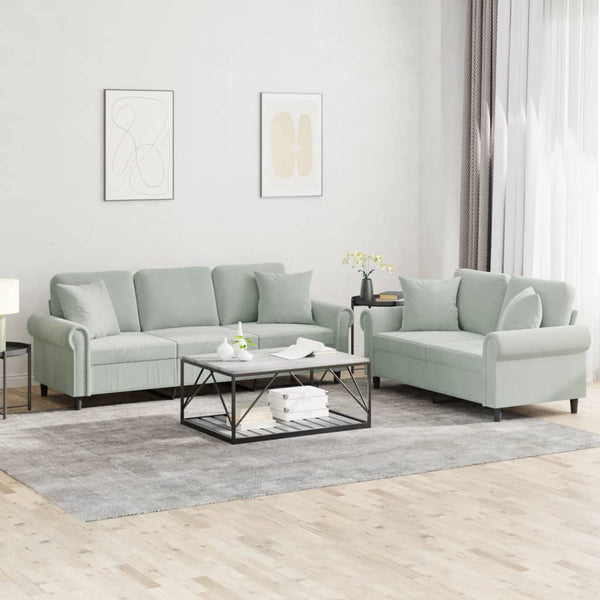 vidaXL 2-Piece Sofa Set with Cushions Light Grey Velvet