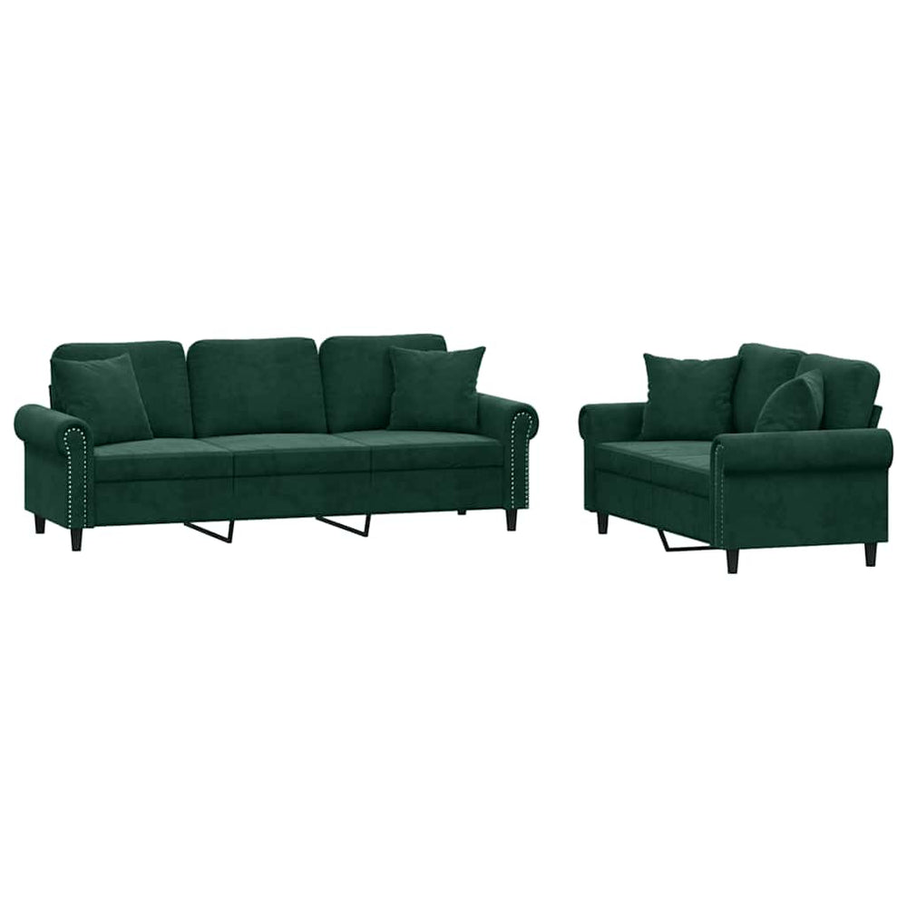 vidaXL 2-piece Sofa Set with Cushions Dark Green Velvet
