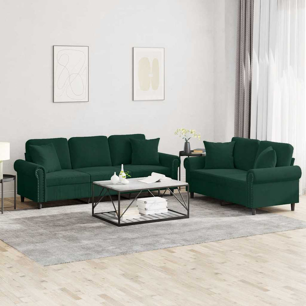 vidaXL 2-piece Sofa Set with Cushions Dark Green Velvet