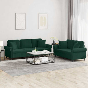 vidaXL 2-piece Sofa Set with Cushions Dark Green Velvet