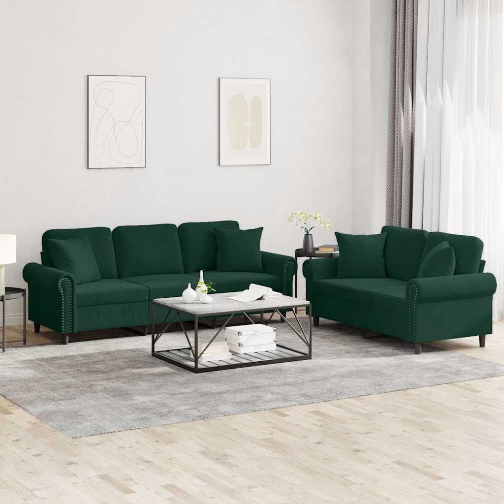 vidaXL 2-piece Sofa Set with Cushions Dark Green Velvet