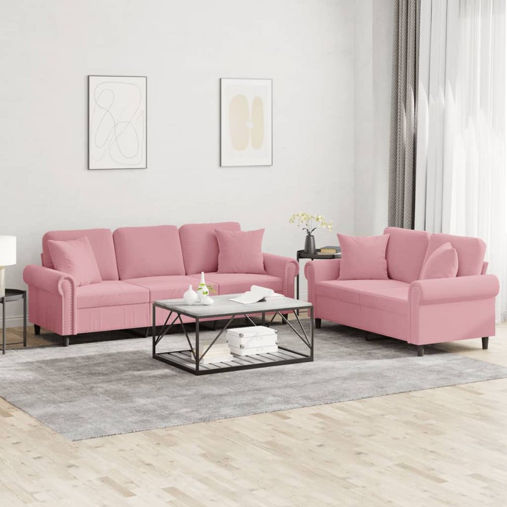 vidaXL 2-Piece Sofa Set with Cushions Pink Velvet
