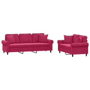 vidaXL 2-Piece Sofa Set with Cushions Wine Red Velvet