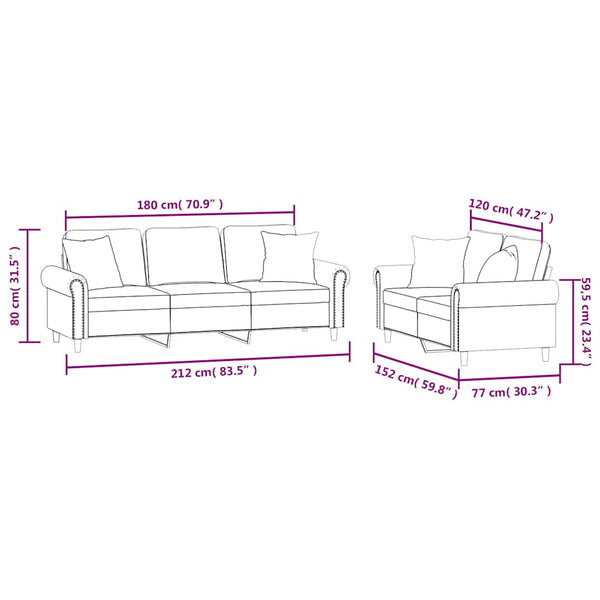 vidaXL 2-Piece Sofa Set with Cushions Wine Red Velvet