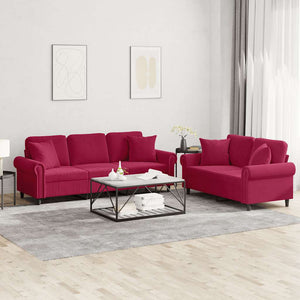 vidaXL 2-Piece Sofa Set with Cushions Wine Red Velvet