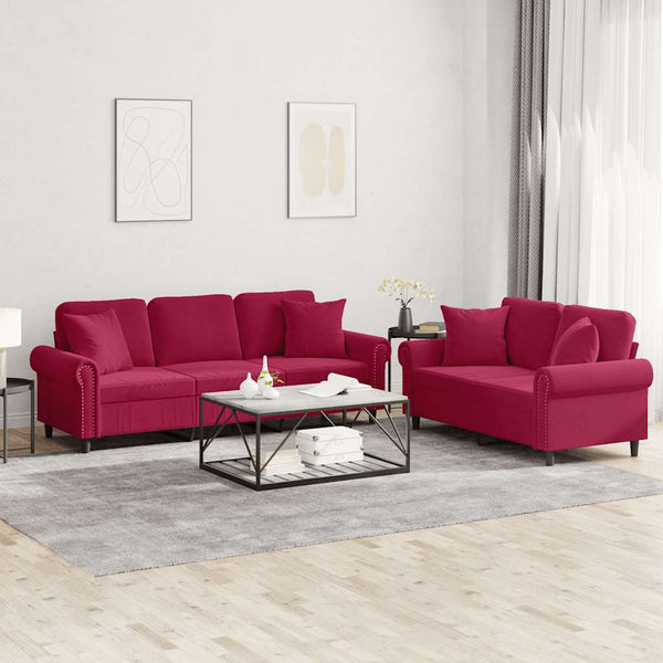 vidaXL 2-Piece Sofa Set with Cushions Wine Red Velvet