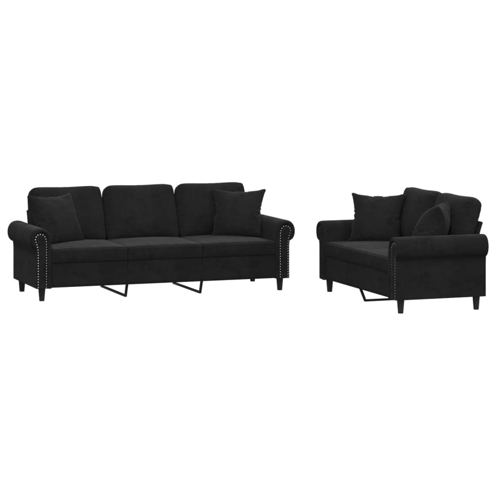 vidaXL 2-Piece Sofa Set with Cushions Black Velvet
