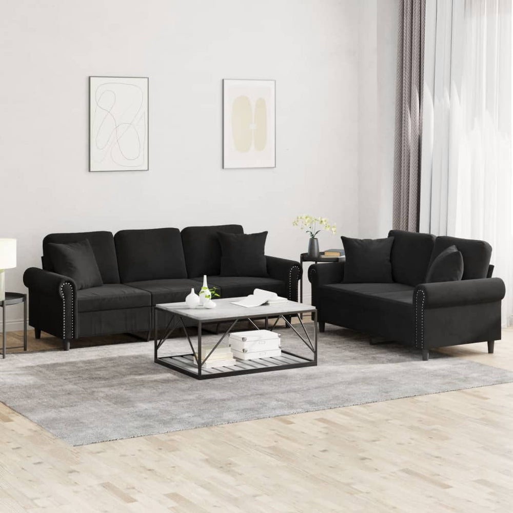 vidaXL 2-Piece Sofa Set with Cushions Black Velvet
