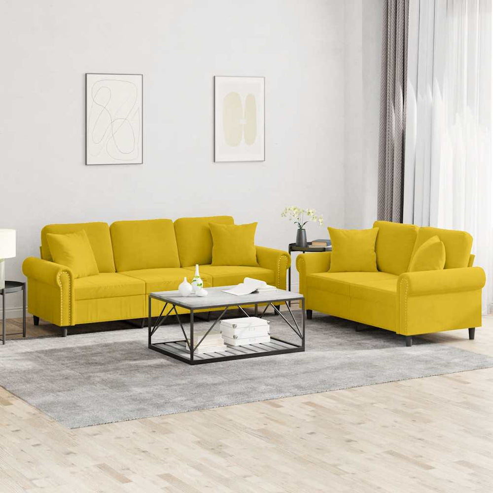 vidaXL 2-Piece Sofa Set with Cushions Yellow Velvet