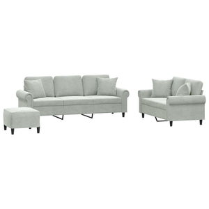 vidaXL 3-Piece Sofa Set with Cushions Light Grey Velvet