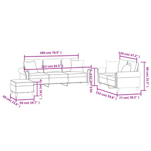 vidaXL 3-Piece Sofa Set with Cushions Light Grey Velvet
