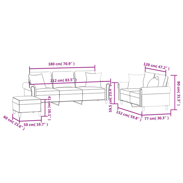 vidaXL 3-Piece Sofa Set with Cushions Light Grey Velvet