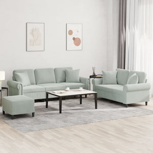 vidaXL 3-Piece Sofa Set with Cushions Light Grey Velvet