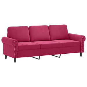 vidaXL 3-Piece Sofa Set with Cushions Wine Red Velvet