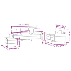 vidaXL 3-Piece Sofa Set with Cushions Wine Red Velvet