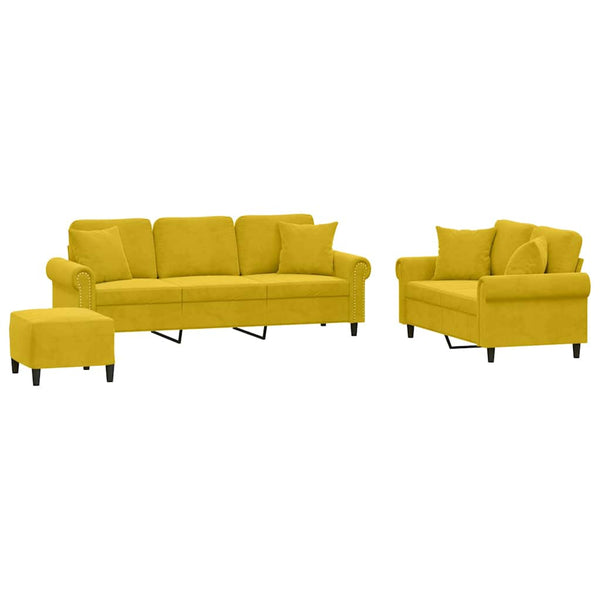 vidaXL 3-Piece Sofa Set with Cushions Yellow Velvet