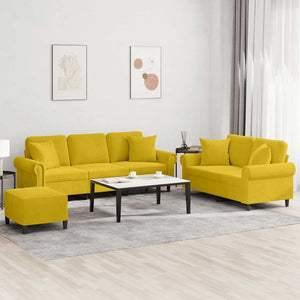 vidaXL 3-Piece Sofa Set with Cushions Yellow Velvet