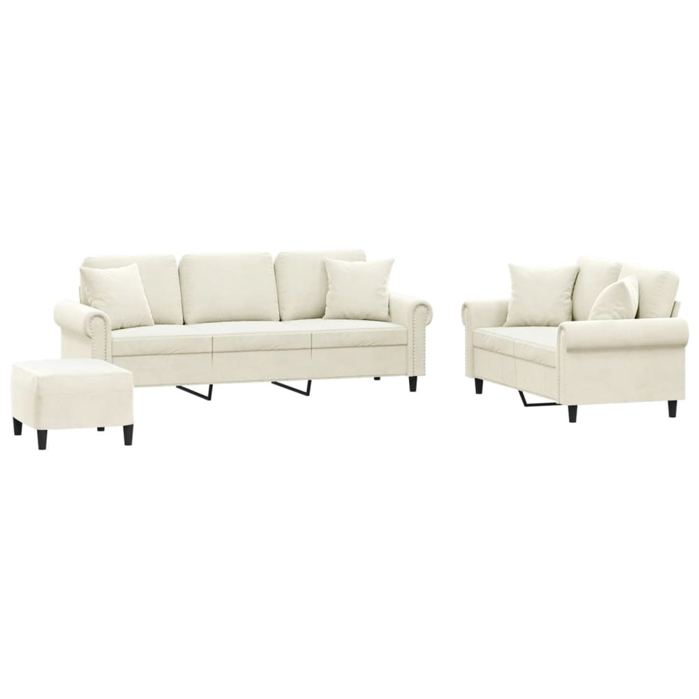 vidaXL 3-Piece Sofa Set with Cushions Cream Velvet