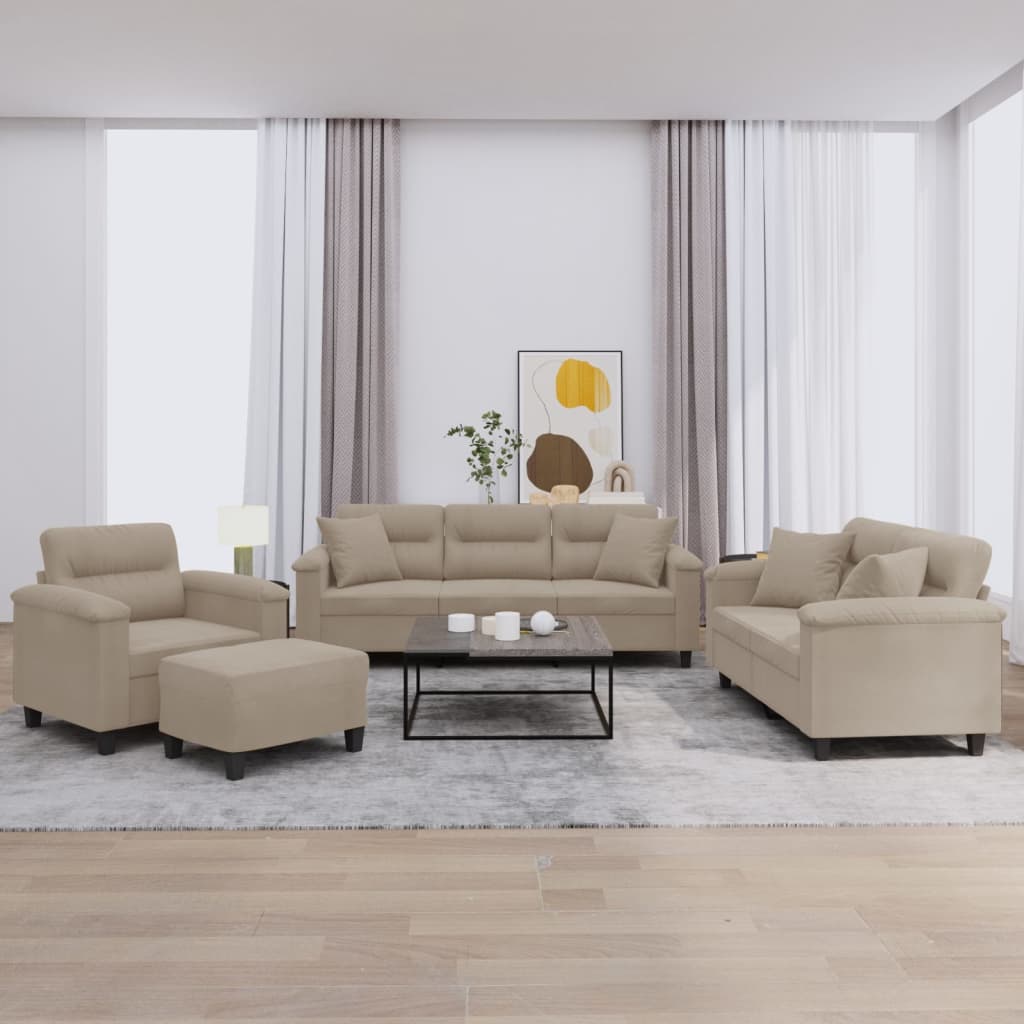 vidaXL 4-Seater Sofa Set with Cushions Taupe Microfiber Fabric