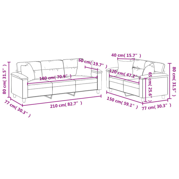 vidaXL 2-Piece Sofa Set with Cushions Dark Grey Microfiber Fabric