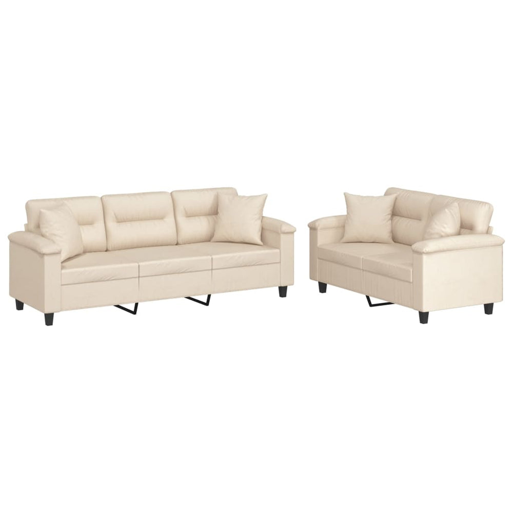 vidaXL 2-Seater Sofa Set with Cushions Beige Microfiber Fabric