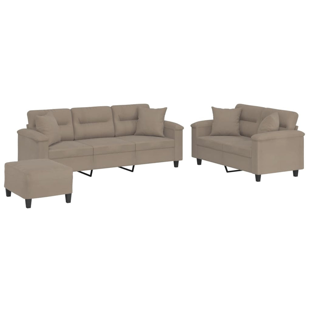 vidaXL 3-Piece Sofa Set with Cushions Taupe Microfiber Fabric