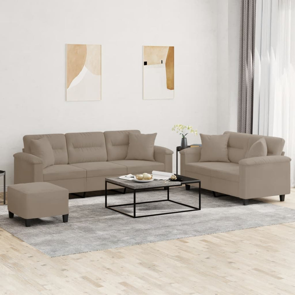 vidaXL 3-Piece Sofa Set with Cushions Taupe Microfiber Fabric