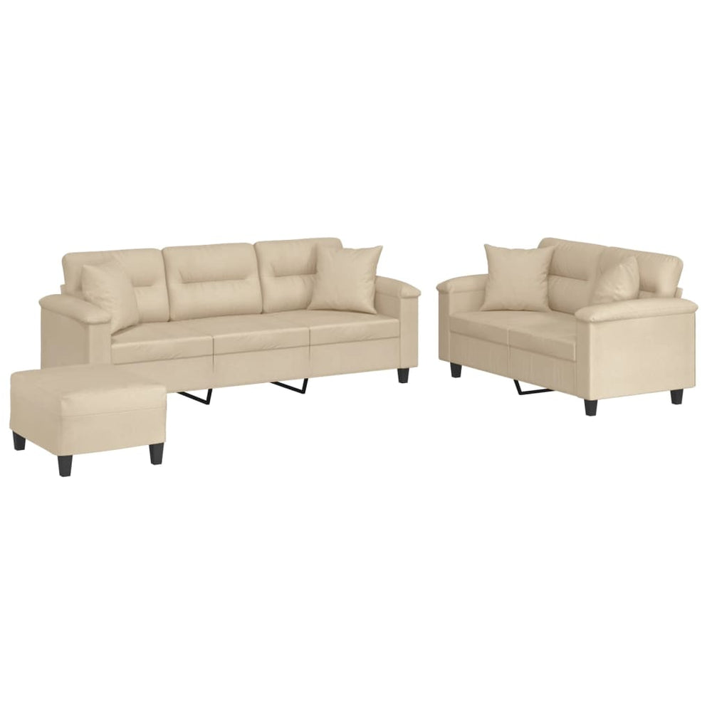 vidaXL 3-Piece Sofa Set with Cushions Cream Microfiber Fabric