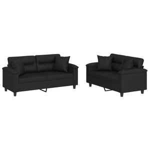 vidaXL 2-Seater Sofa Set with Cushions Black Artificial Leather