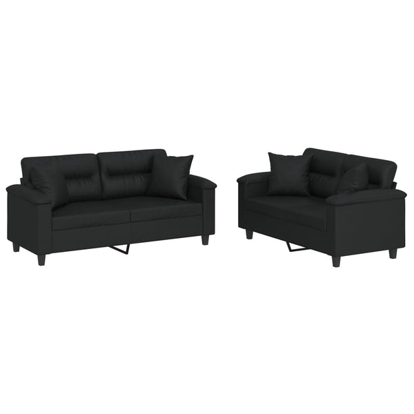 vidaXL 2-Seater Sofa Set with Cushions Black Artificial Leather
