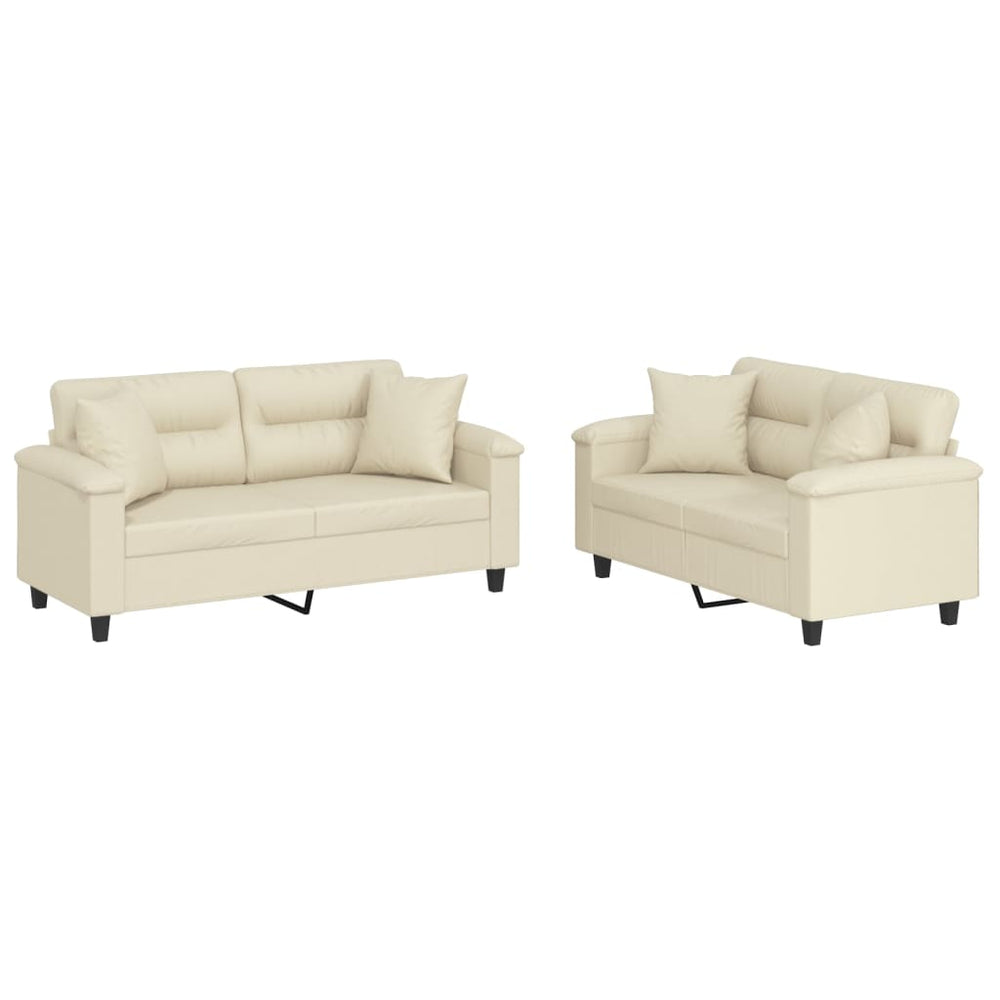 vidaXL 2-Seater Sofa Set with Cushions Cream Faux Leather