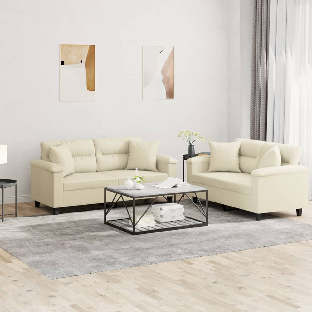 vidaXL 2-Seater Sofa Set with Cushions Cream Faux Leather