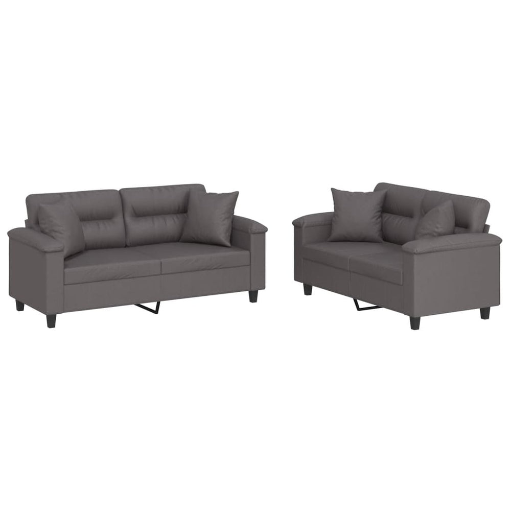 vidaXL 2-Piece Sofa Set with Cushions Grey Faux Leather