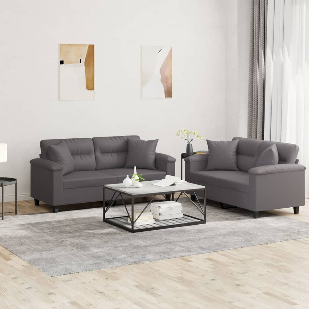 vidaXL 2-Piece Sofa Set with Cushions Grey Faux Leather