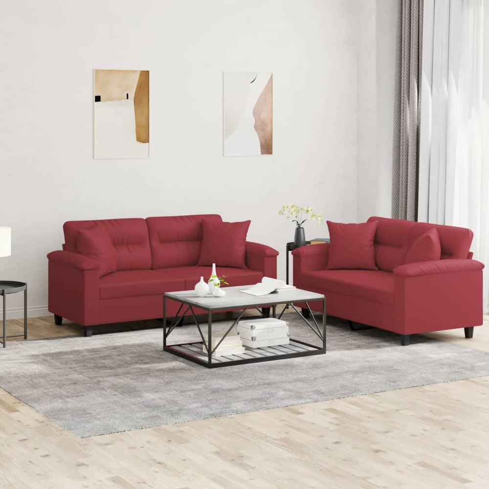 vidaXL 2-Seater Sofa Set with Cushions Wine Red Faux Leather