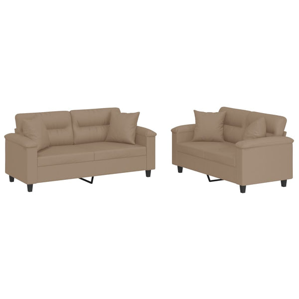 vidaXL 2-Piece Sofa Set with Cushions Cappuccino Brown Artificial Leather