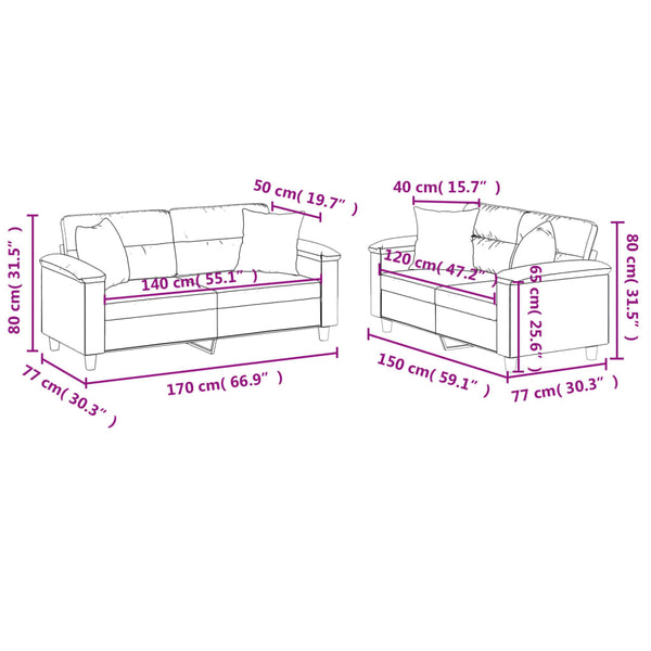 vidaXL 2-Piece Sofa Set with Cushions Cappuccino Brown Artificial Leather