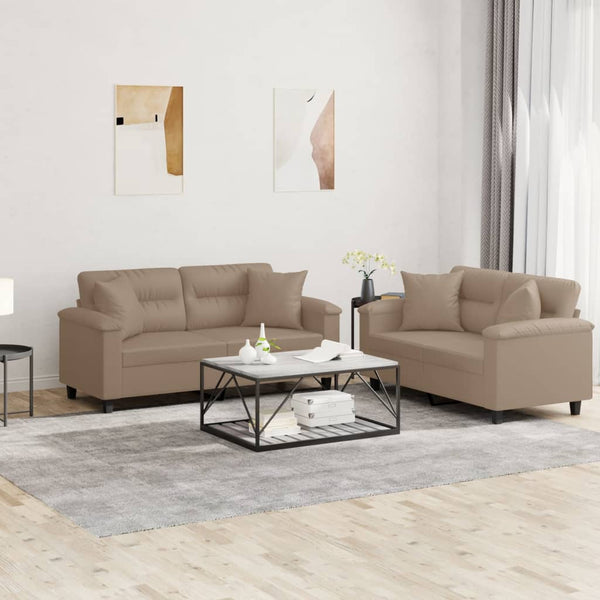 vidaXL 2-Piece Sofa Set with Cushions Cappuccino Brown Artificial Leather