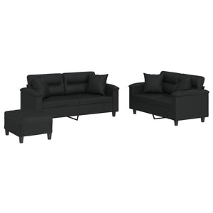 vidaXL 3-Piece Sofa Set with Cushions Black Artificial Leather
