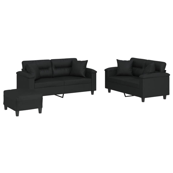vidaXL 3-Piece Sofa Set with Cushions Black Artificial Leather
