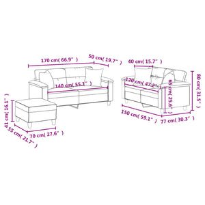 vidaXL 3-Piece Sofa Set with Cushions Black Artificial Leather