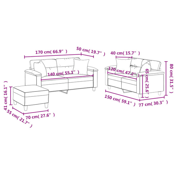 vidaXL 3-Piece Sofa Set with Cushions Black Artificial Leather