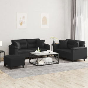 vidaXL 3-Piece Sofa Set with Cushions Black Artificial Leather