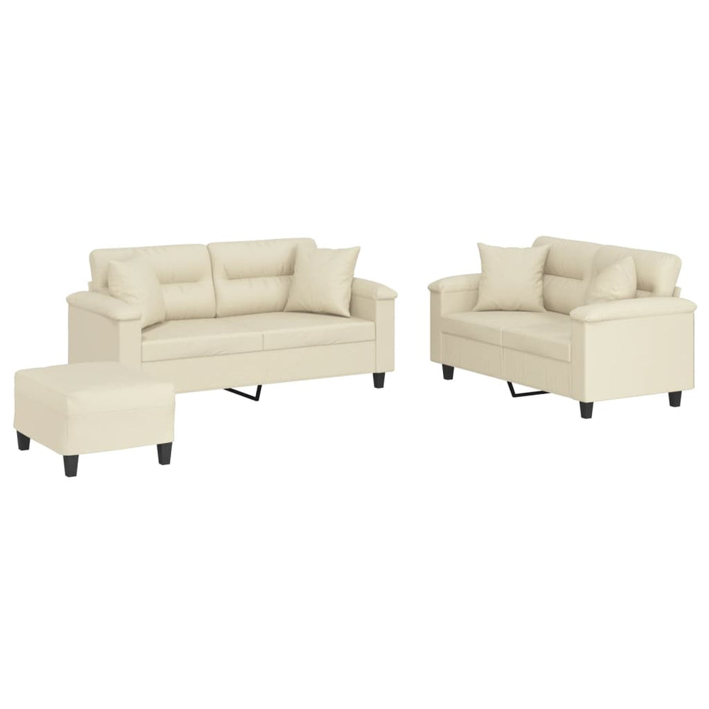 vidaXL 3-Piece Sofa Set with Cushions Cream Faux Leather