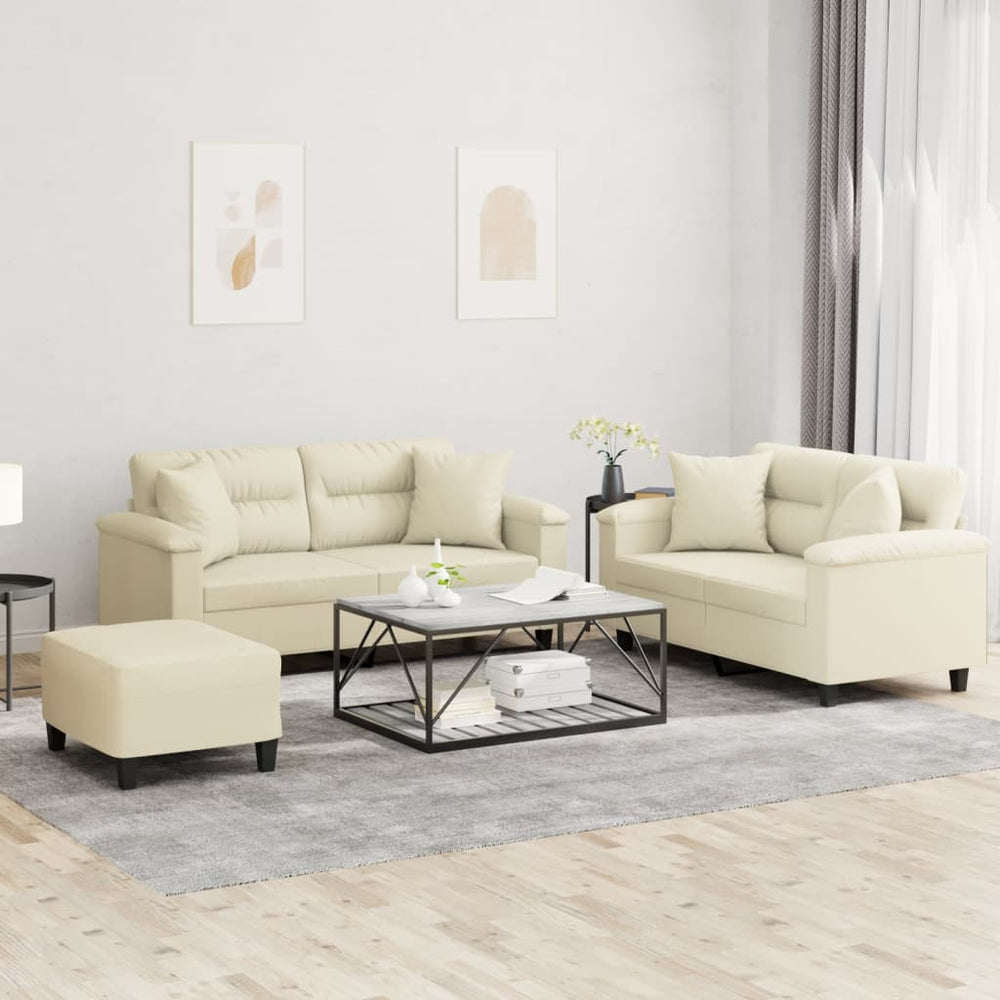 vidaXL 3-Piece Sofa Set with Cushions Cream Faux Leather