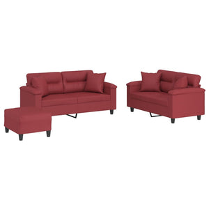 vidaXL 3-Piece Sofa Set with Cushions Wine Red Faux Leather