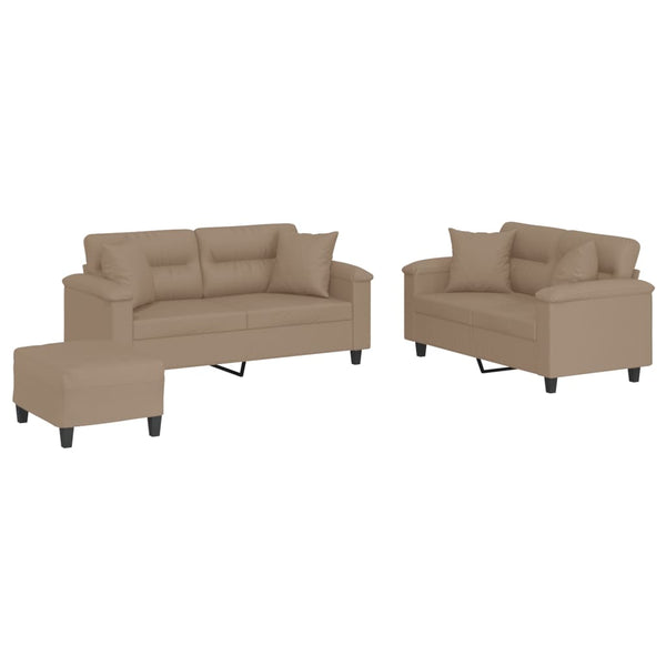 vidaXL 3-Piece Sofa Set with Cushions Cappuccino Brown Faux Leather
