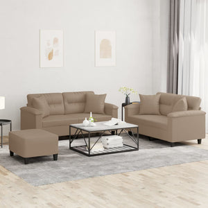 vidaXL 3-Piece Sofa Set with Cushions Cappuccino Brown Faux Leather